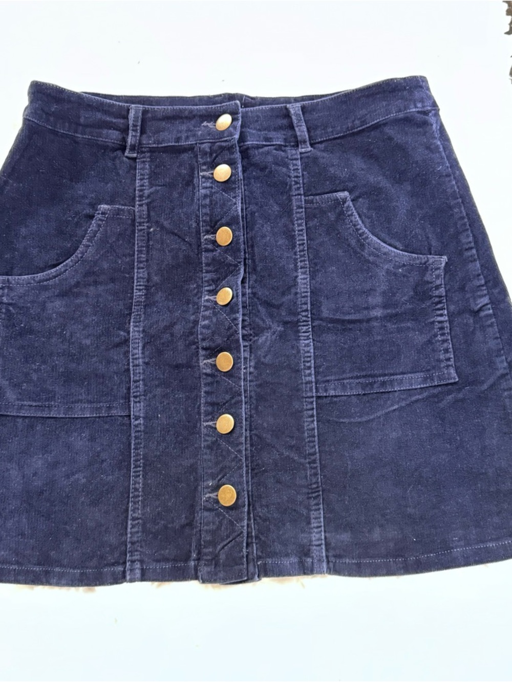Altar'd State Navy Corduroy Button-Front Mini Skirt